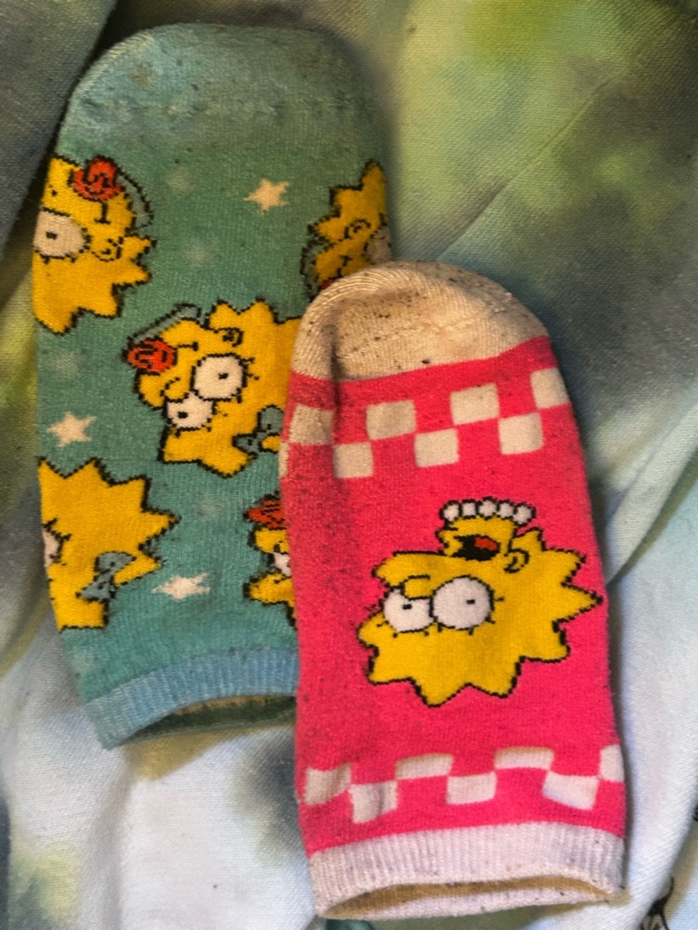 Simpson Mismatched Crew Socks - Pink & Teal Cartoon Set - Picture 5 of 8